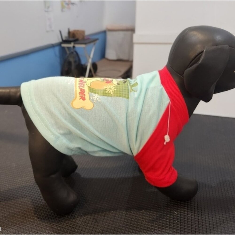 Disney Pluto Santa's Little Helper Dog Christmas Tee Shirt Red Blue